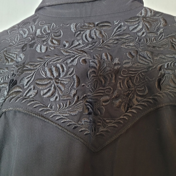 VTG Scully Men Western Snaps Button Shirt Size Medium Black Embroidered Floral - Picture 5 of 16
